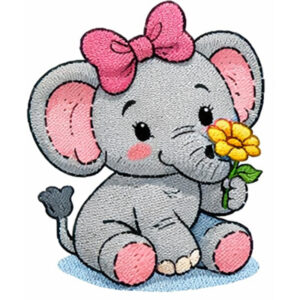 Cute Baby Elephant with Flower Design.