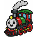 Cute Cartoon Train Machine Embroidery Design | Steam Locomotive Embroidery File | Instant Download