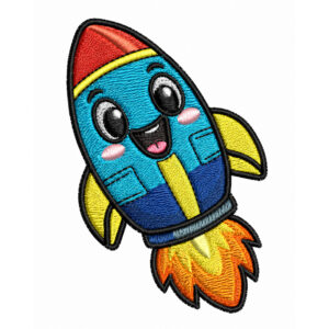 Cute Cartoon Rocket Machine Embroidery Design