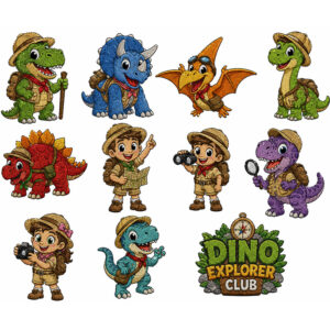 Dino explorer club embroidery designs